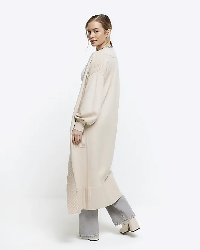 River Island Petite beige longline cosy cardigan Cream Discount