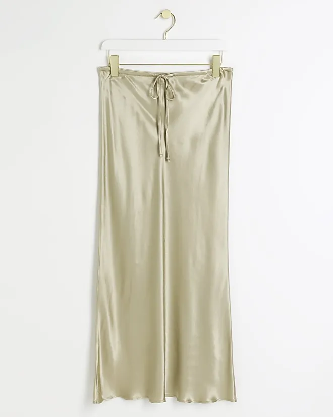 River Island Petite beige tie waist midi skirt Cream Sale