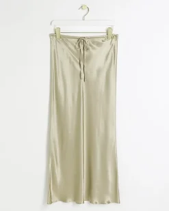 River Island Petite beige tie waist midi skirt Cream Sale