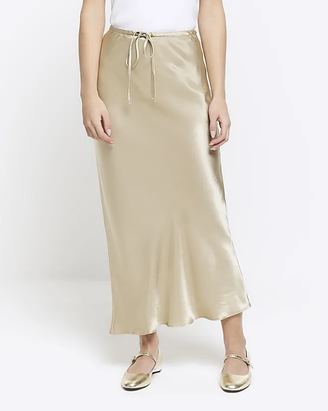 River Island Petite beige tie waist midi skirt Cream Sale