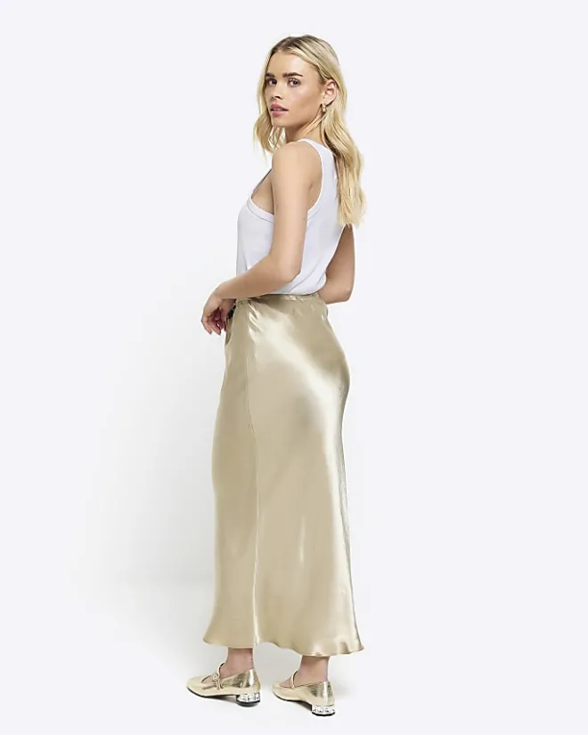 River Island Petite beige tie waist midi skirt Cream Sale