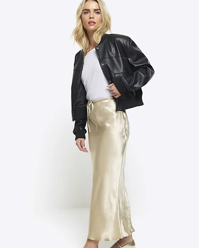 River Island Petite beige tie waist midi skirt Cream Sale