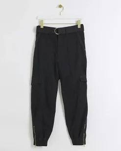 River Island Petite belted utility cargo trousers Black Outlet
