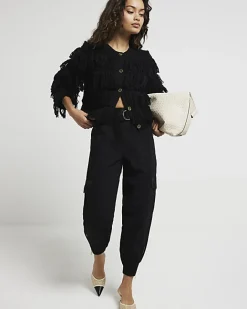River Island Petite belted utility cargo trousers Black Outlet