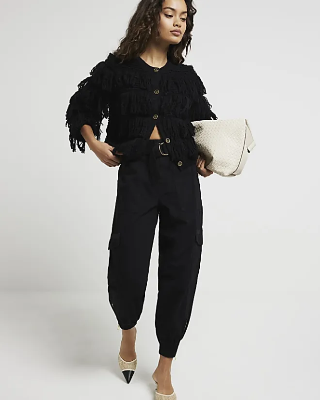 River Island Petite belted utility cargo trousers Black Outlet