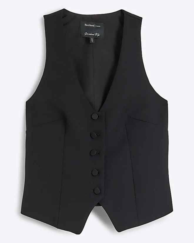 River Island Petite button front waistcoat Black Best