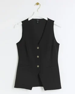 River Island Petite button up waistcoat Black Sale