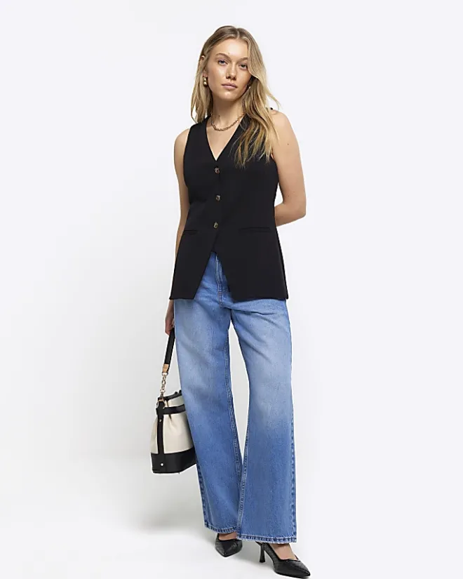 River Island Petite button up waistcoat Black Sale
