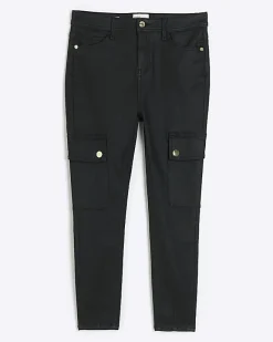 River Island Petite coated cargo skinny jeans Black New