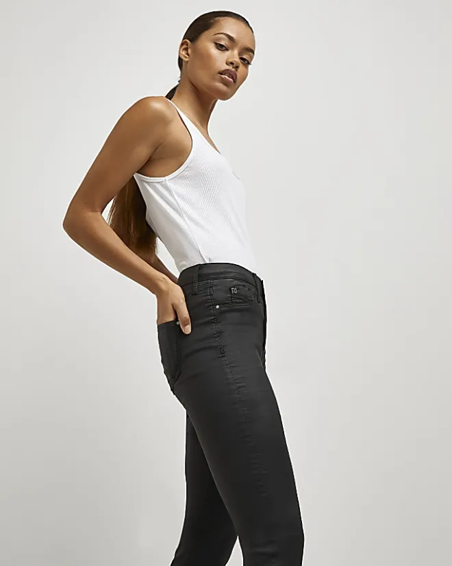River Island Petite coated Molly skinny jeans Black Clearance