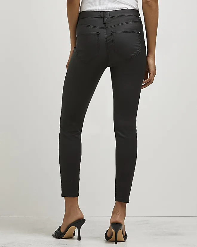 River Island Petite coated Molly skinny jeans Black Clearance