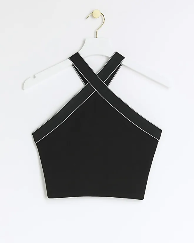 River Island Petite crossed halter top Black New
