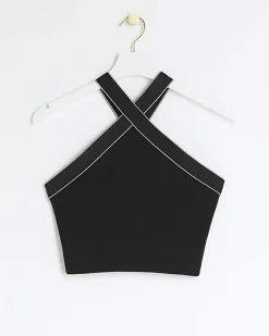River Island Petite crossed halter top Black New