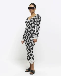 River Island Petite diamond stitch beach maxi dress Black Fashion