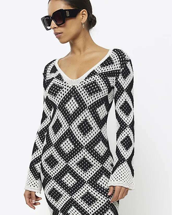 River Island Petite diamond stitch beach maxi dress Black Fashion