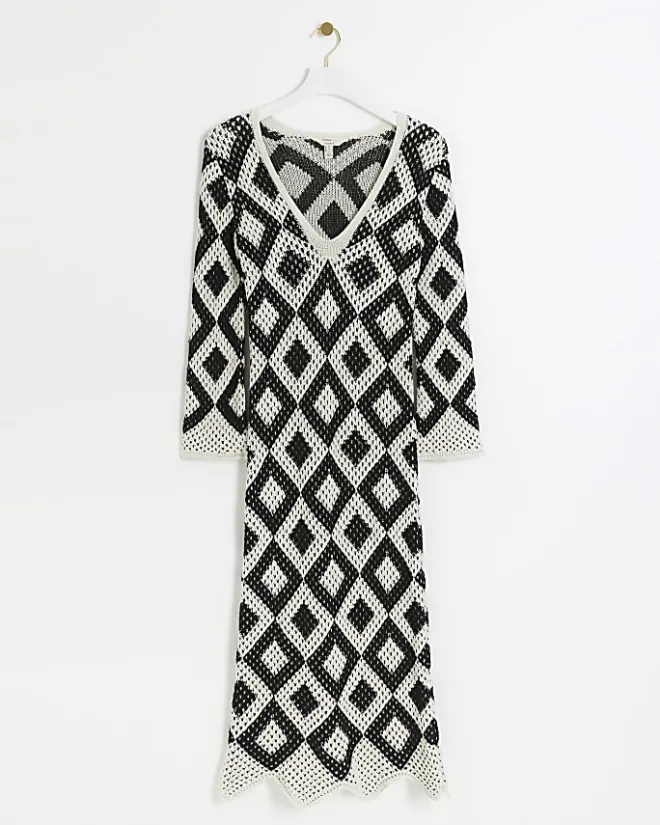 River Island Petite diamond stitch beach maxi dress Black Fashion