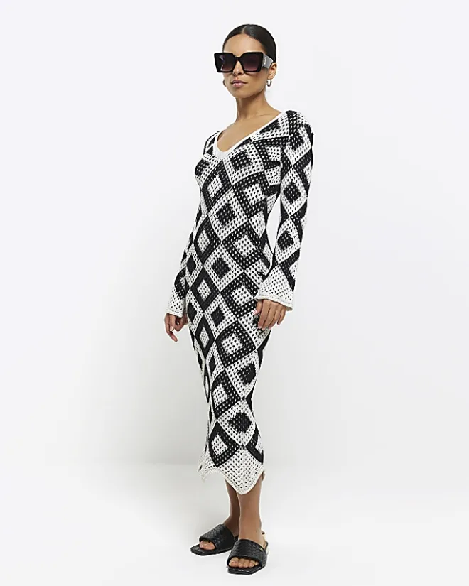 River Island Petite diamond stitch beach maxi dress Black Fashion