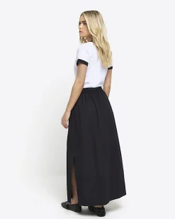 River Island Petite elasticated waist maxi skirt Black Outlet