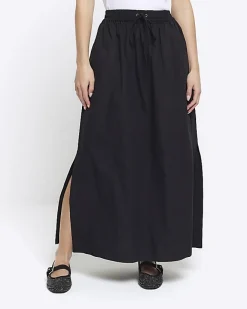River Island Petite elasticated waist maxi skirt Black Outlet
