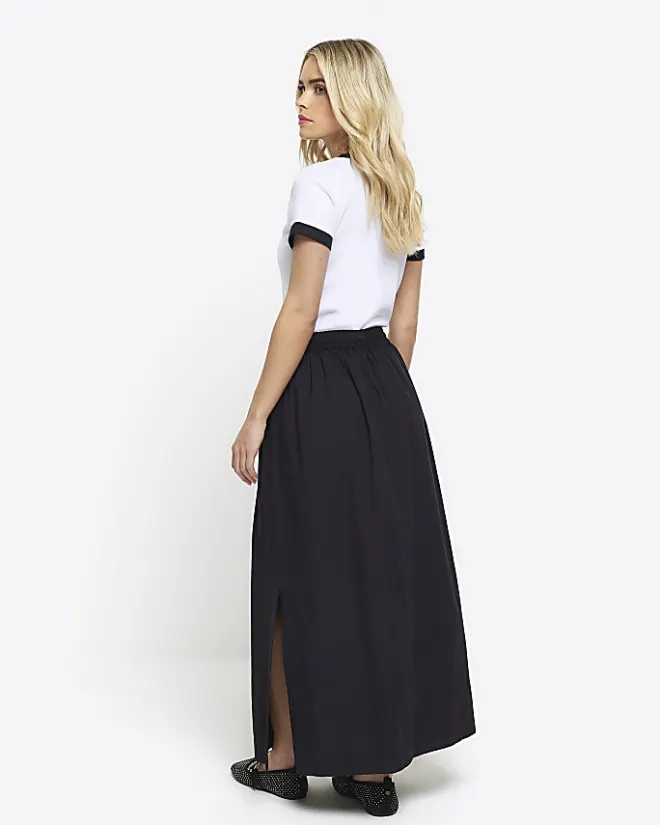 River Island Petite elasticated waist maxi skirt Black Outlet