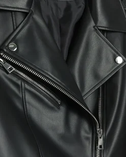 River Island Petite faux leather oversized jacket Black Clearance