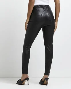 River Island Petite faux leather bum sculpt trousers Black Outlet