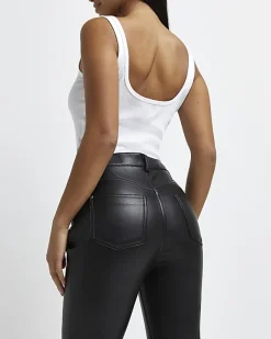 River Island Petite faux leather bum sculpt trousers Black Outlet