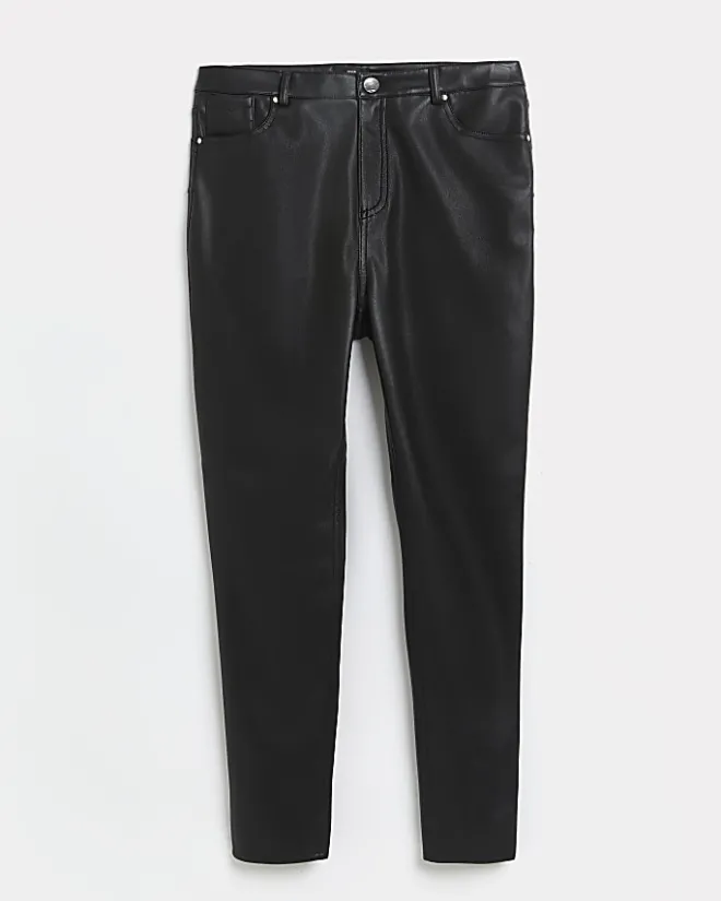 River Island Petite faux leather bum sculpt trousers Black Outlet