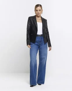 River Island Petite faux leather blazer Black Fashion