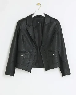 River Island Petite faux leather blazer Black Fashion