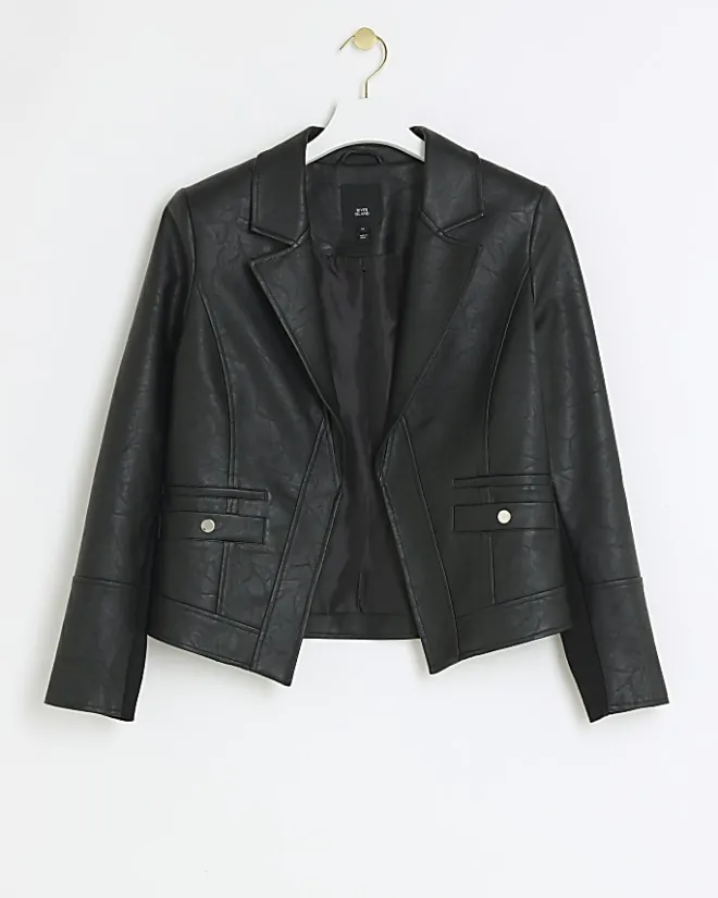 River Island Petite faux leather blazer Black Fashion