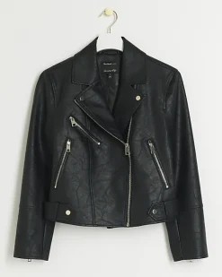 River Island Petite Faux Leather Biker Jacket Black Online