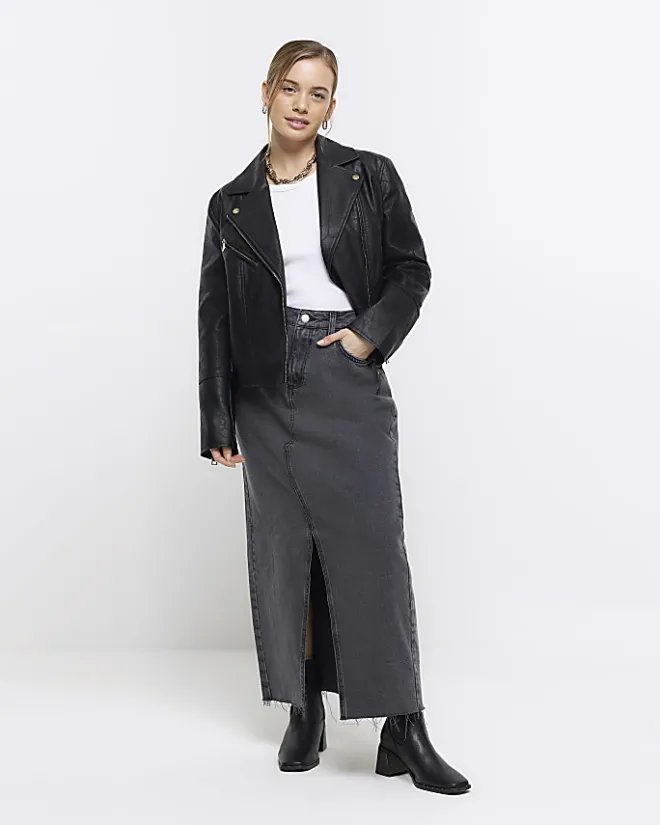 River Island Petite Faux Leather Biker Jacket Black Online