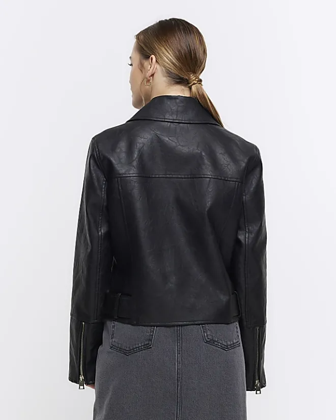 River Island Petite Faux Leather Biker Jacket Black Online