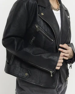River Island Petite Faux Leather Biker Jacket Black Online