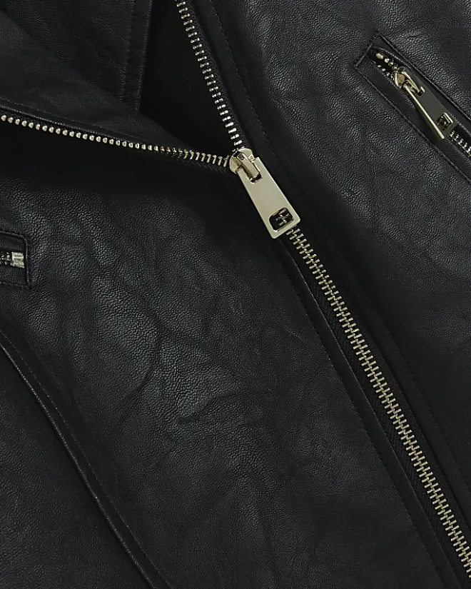River Island Petite Faux Leather Biker Jacket Black Online