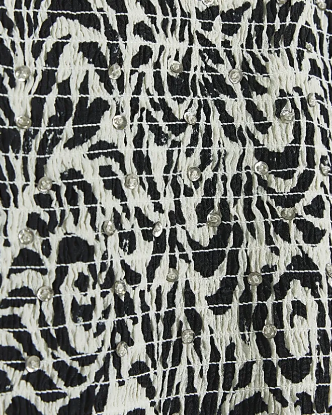 River Island Petite floral shirred swing mini dress Black New