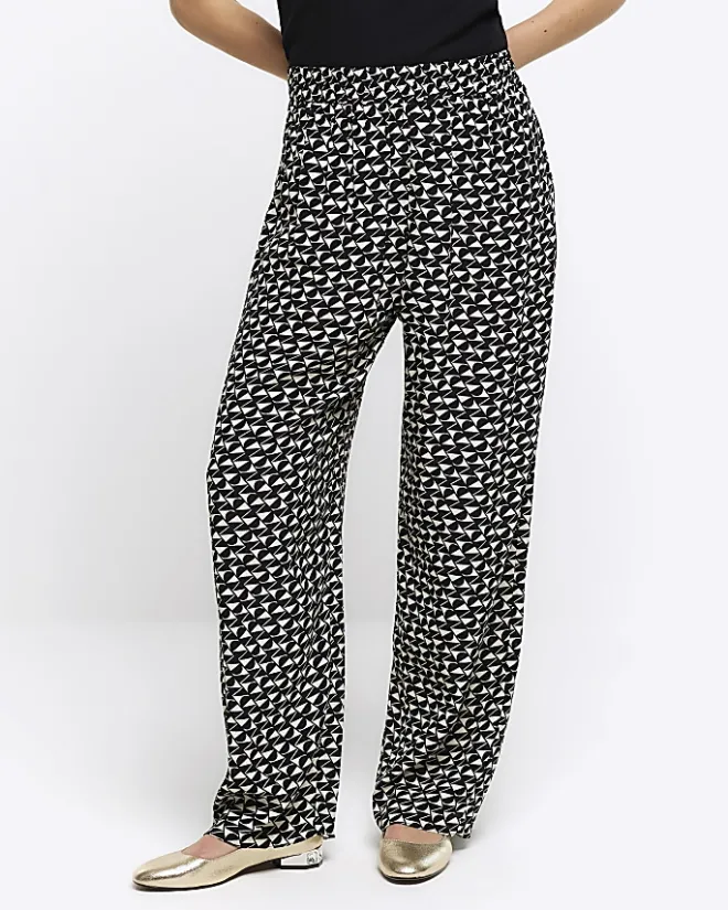 River Island Petite geometric wide leg trousers Black Discount