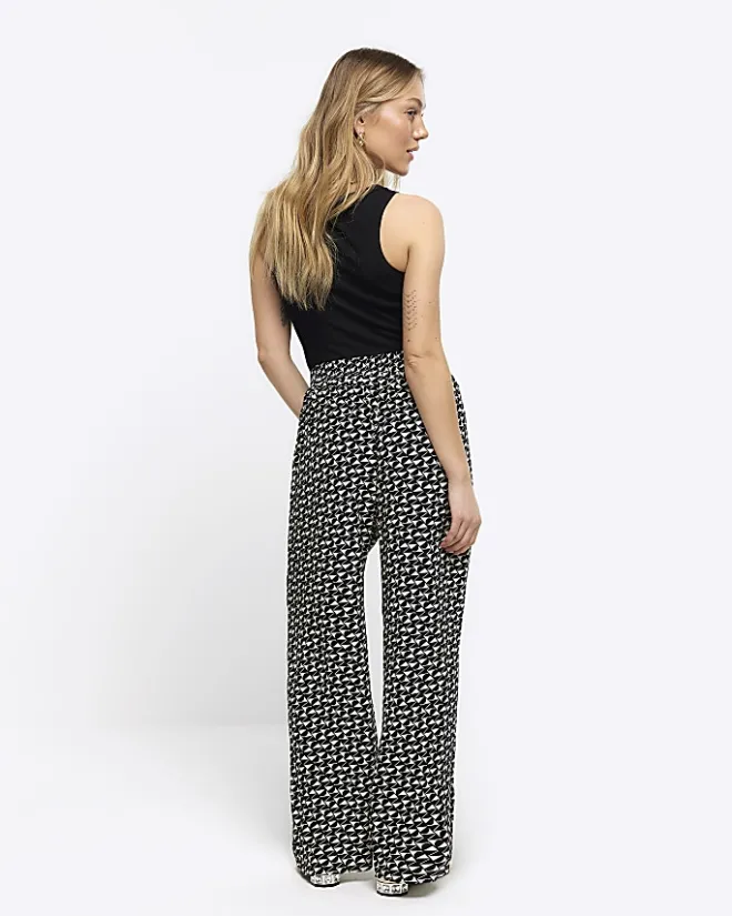 River Island Petite geometric wide leg trousers Black Discount