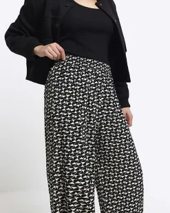 River Island Petite geometric wide leg trousers Black Discount