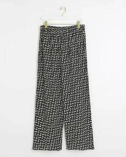 River Island Petite geometric wide leg trousers Black Discount