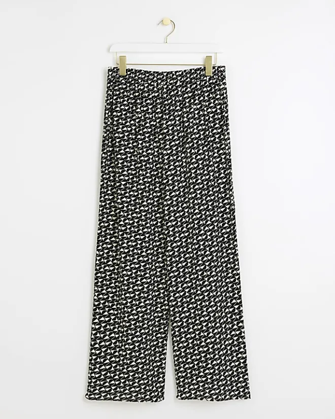 River Island Petite geometric wide leg trousers Black Discount