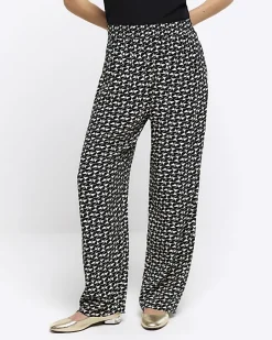 River Island Petite geometric wide leg trousers Black Discount