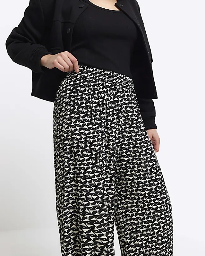 River Island Petite geometric wide leg trousers Black Discount
