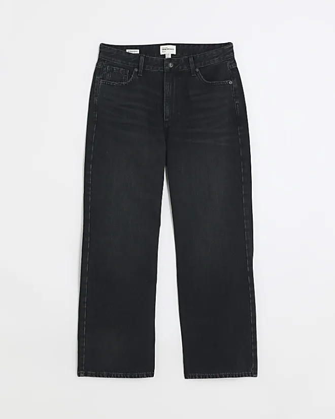 River Island Petite high waisted straight leg jeans Black Best