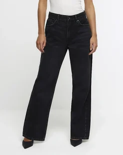 River Island Petite high waisted straight leg jeans Black Best