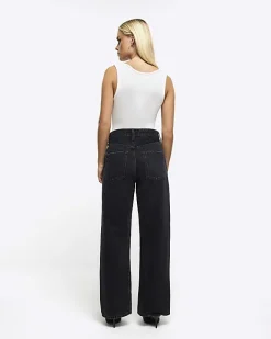 River Island Petite high waisted straight leg jeans Black Best