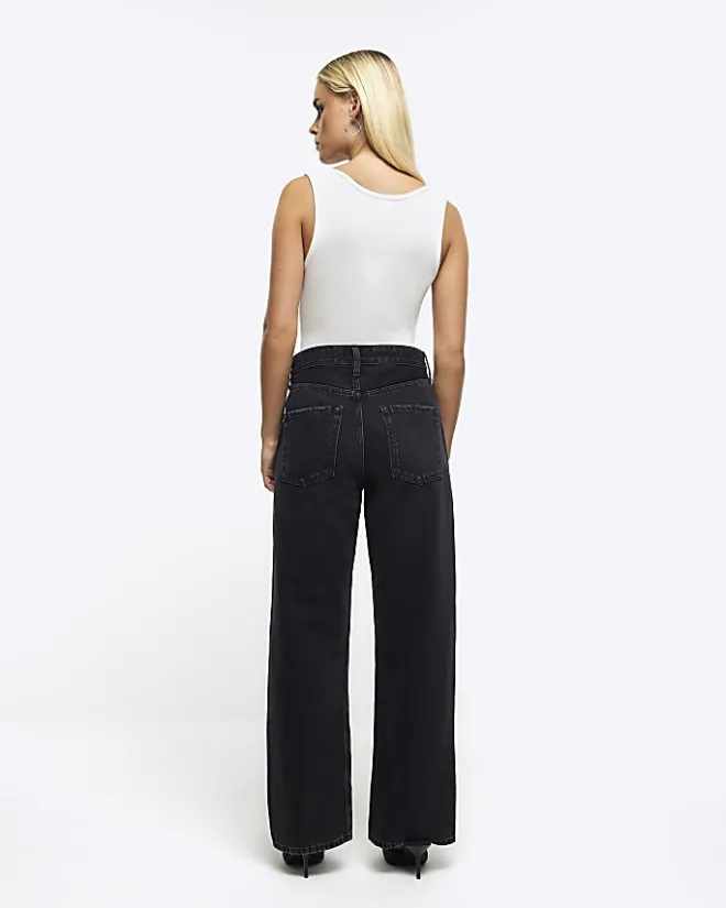 River Island Petite high waisted straight leg jeans Black Best