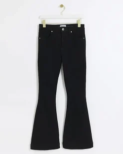 River Island Petite high waisted flare jeans Black Clearance