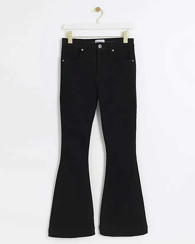 River Island Petite high waisted flare jeans Black Clearance